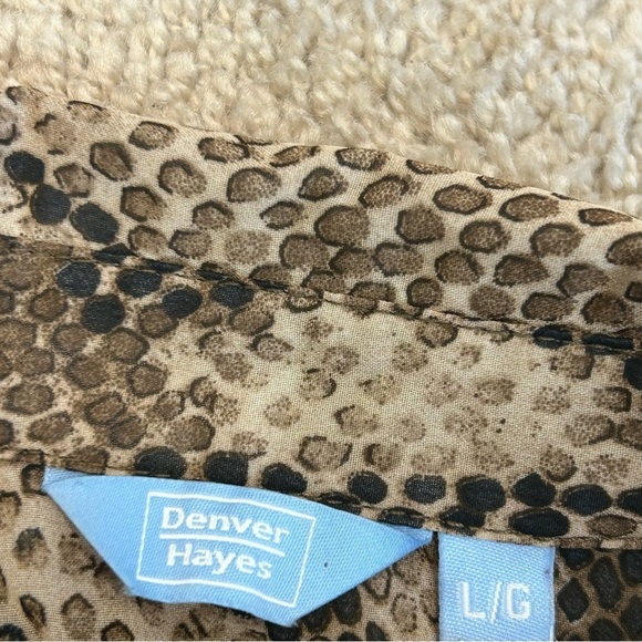 DENVER Hayes Dark chocolate brown knit sweater snake print collar/cuff Sz L - Picture 8 of 13